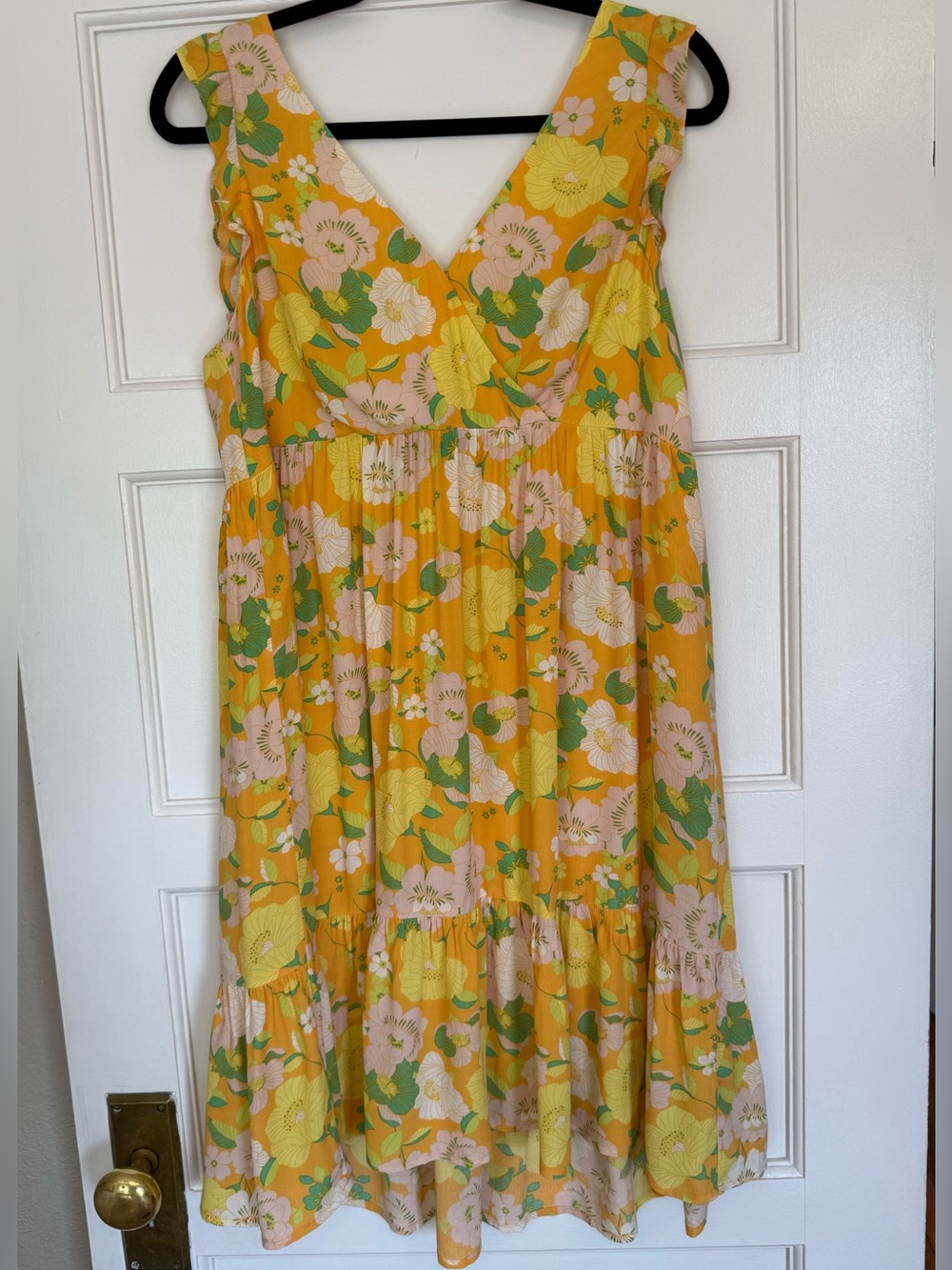 Sanctuary Orange Floral V-Neck Sundress with Flutter Sleeve